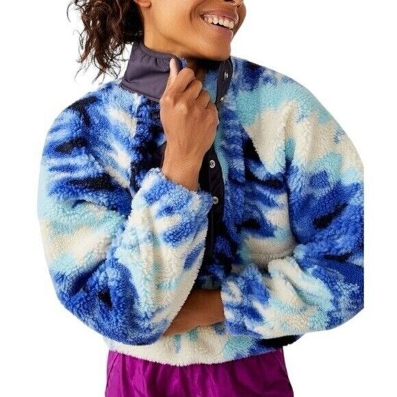 FREE PEOPLE Rocky Ridge Fleece Ocean Tie Dye Pullover Size M NEW - Picture 1 of 11